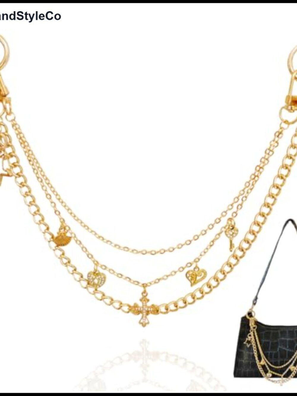 Heart Pendant Bag Charm Chain Gold Purse Accessory